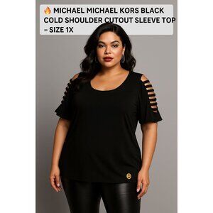 Michael Kors Blk Grunge Glam Elevated Casual Cold Shoulder Cutout Sleeve Top XL